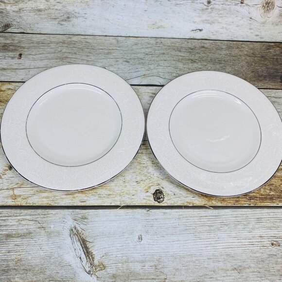 American Manor China CHANTILLY Cream Flowers Platinum Salad Lunch Plates Set 7 - Picture 2 of 16